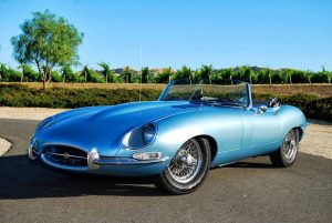 1963 Jaguar E-type 3.8 Liter Roadster Opalescent Silver Blue1 - what is it worth? Value and price of a classic Jaguar.
